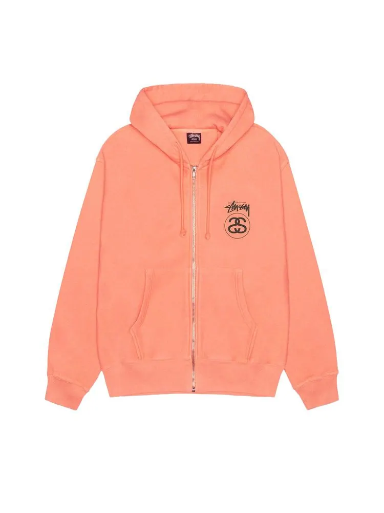 Худи Stussy Stock Link Zip Hoodie Pigment Dyed, Sherbert