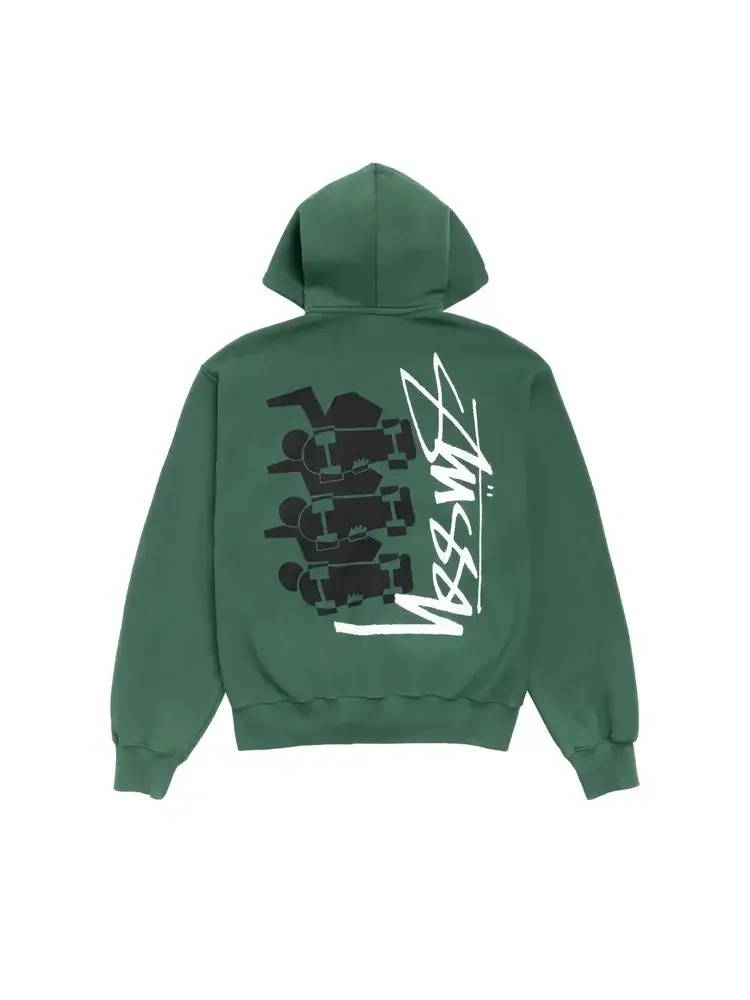 Худи Stussy Stack на молнии, окрашенное пигментом, цвет «Сосновый» — изображение 2 из 2