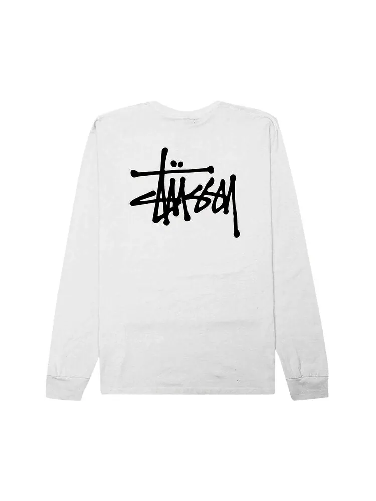 Лонгслив Stussy Basic Long-Sleeve Tee 'White' — изображение 2 из 3, белый