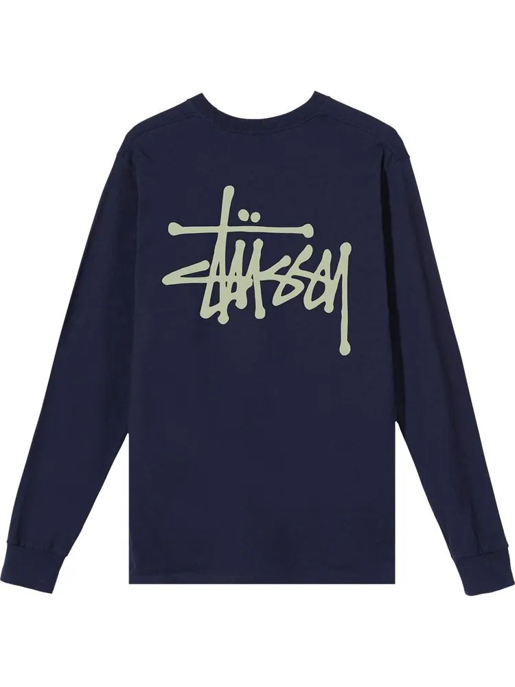 Лонгслив Stussy Basic Long-Sleeve Tee 'Navy' — изображение 2 из 2, синий