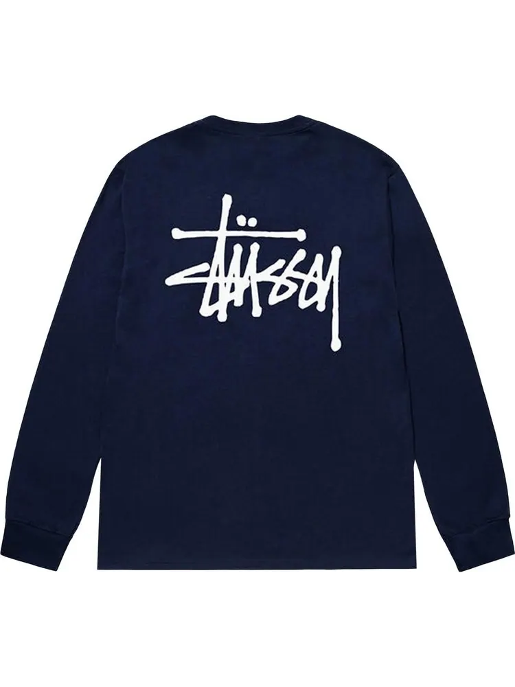 Лонгслив Stussy Basic Long-Sleeve Tee 'Navy' — изображение 2 из 2, синий