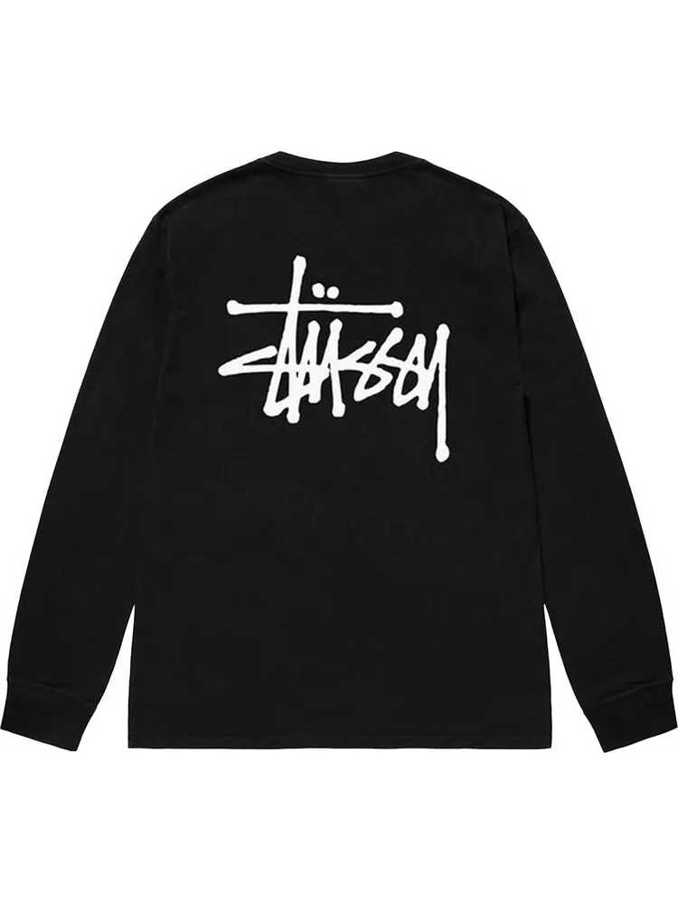 Лонгслив Stussy Basic Pigment Dyed Long-Sleeve Tee 'Black' — изображение 2 из 2, черный