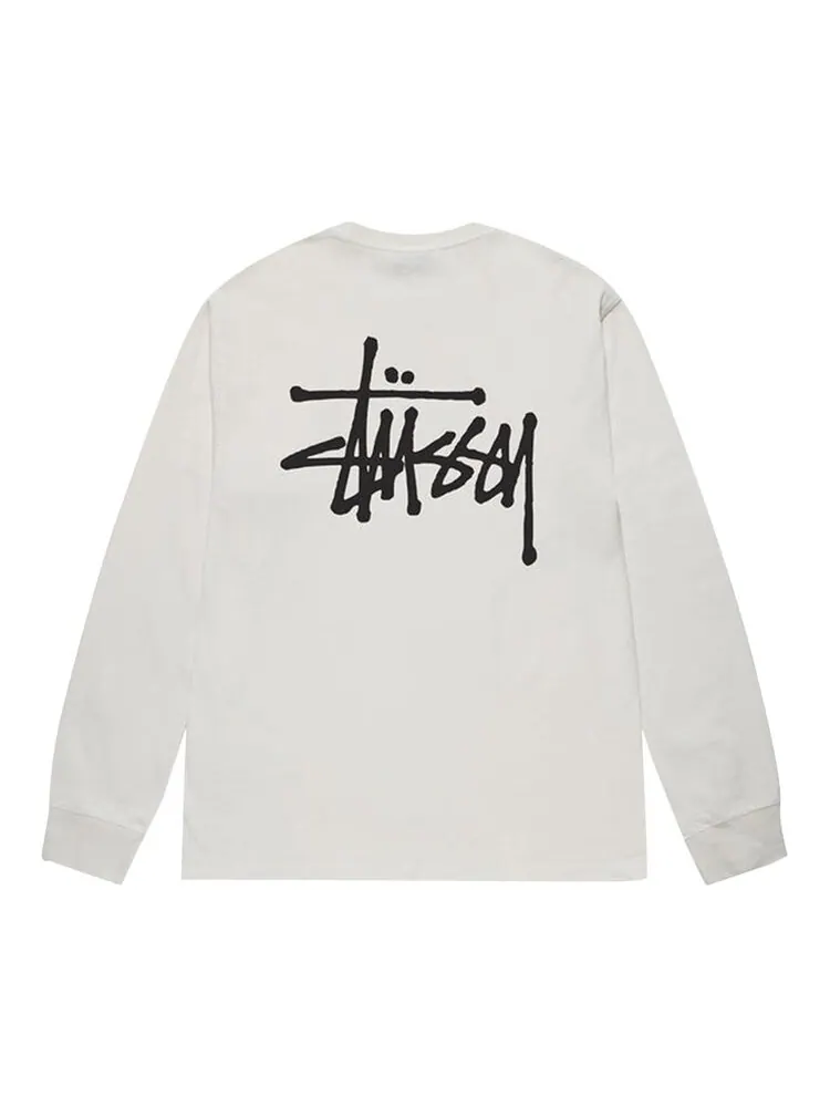 Лонгслив Stussy Basic Pigment Dyed Long-Sleeve Tee 'Natural' — изображение 2 из 2, белый