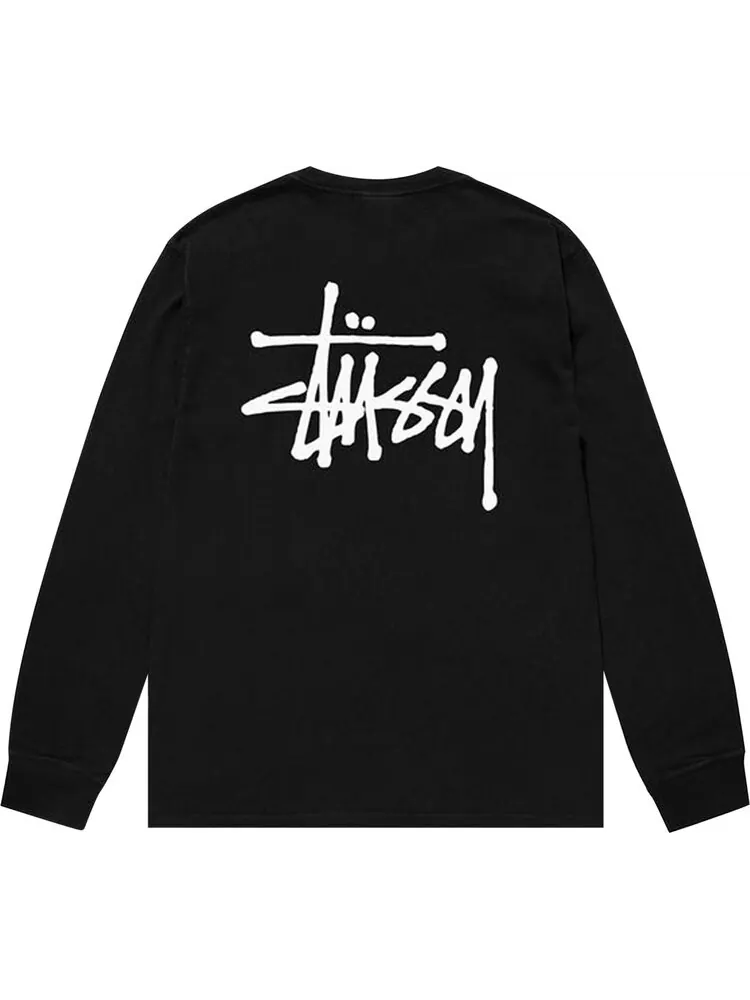 Лонгслив Stussy Basic Pigment Dyed Long-Sleeve Tee 'Black' — изображение 2 из 2, черный