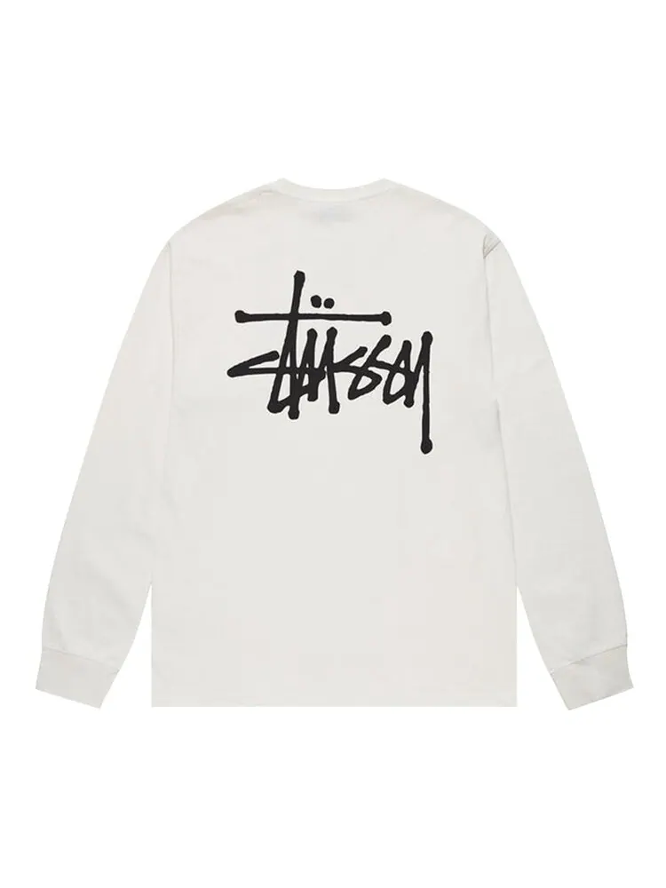 Лонгслив Stussy Basic Pigment Dyed Long-Sleeve Tee 'Natural' — изображение 2 из 2, белый