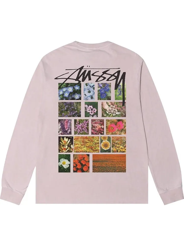 Лонгслив Stussy Flower Grid Pigment Dyed Long-Sleeve Tee 'Blue' — изображение 2 из 2, розовый