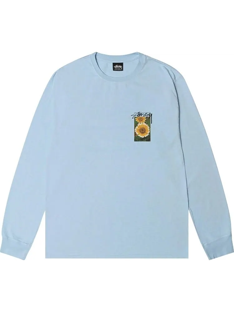 Лонгслив Stussy Flower Grid Pigment Dyed Long-Sleeve Tee 'Sky Blue'