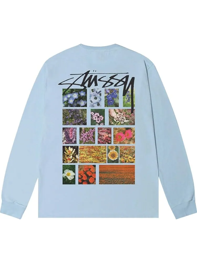 Лонгслив Stussy Flower Grid Pigment Dyed Long-Sleeve Tee 'Sky Blue' — изображение 2 из 2, синий