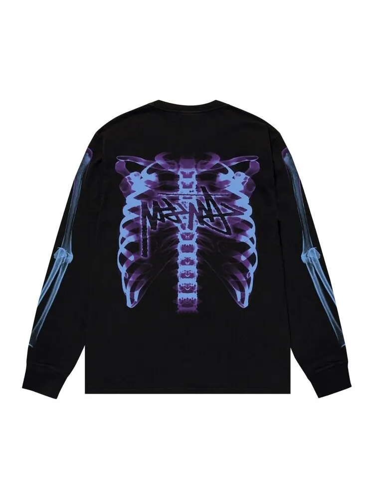 Футболка Stussy Rib Cage 3M Long-Sleeve 'Black' — изображение 2 из 2, черный