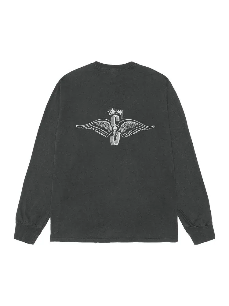 Футболка Stussy Skull Wings Long-Sleeve Tee Pigment Dyed — изображение 2 из 2, черный