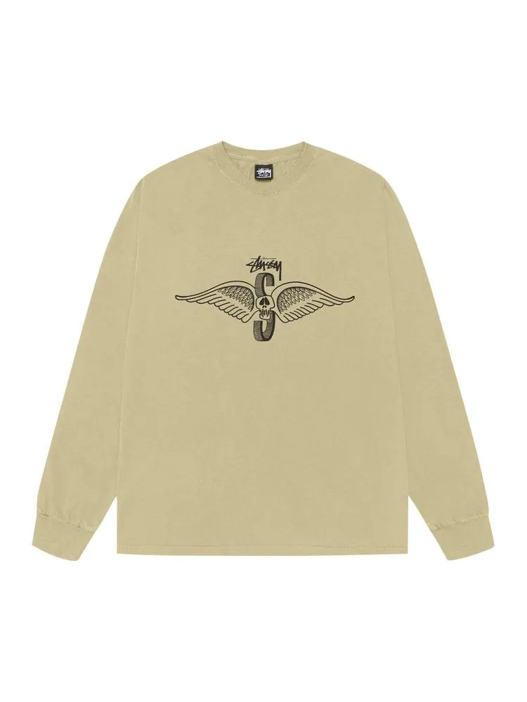 Футболка Stussy Skull Wings Long-Sleeve Tee Pigment Dyed, Elm