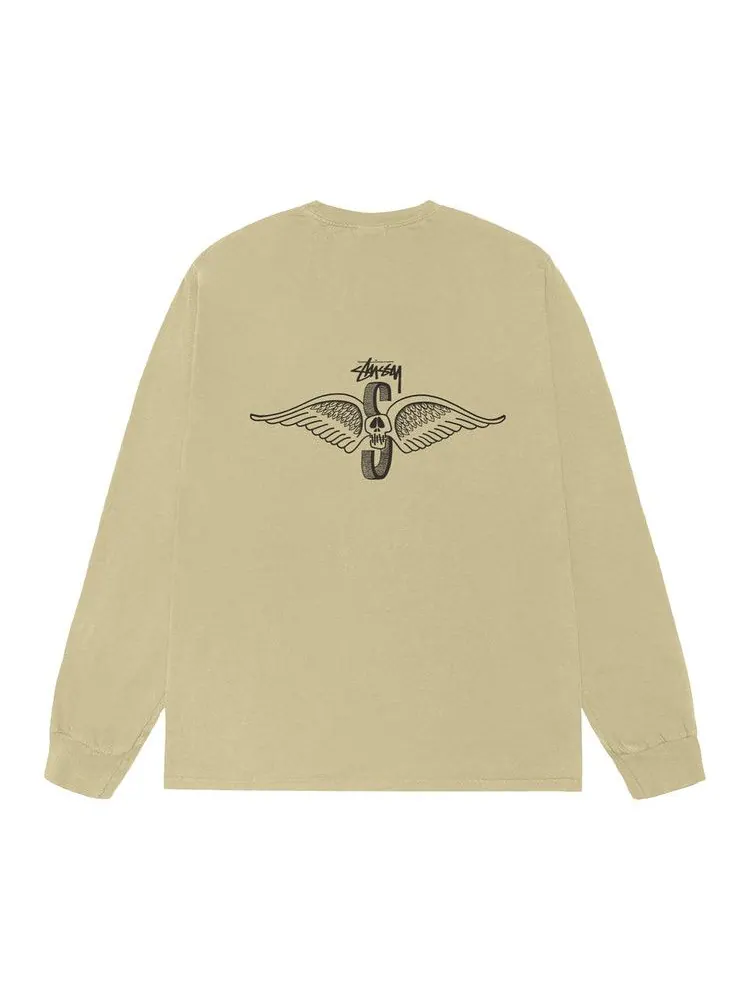 Футболка Stussy Skull Wings Long-Sleeve Tee Pigment Dyed, Elm — изображение 2 из 2, бежевый