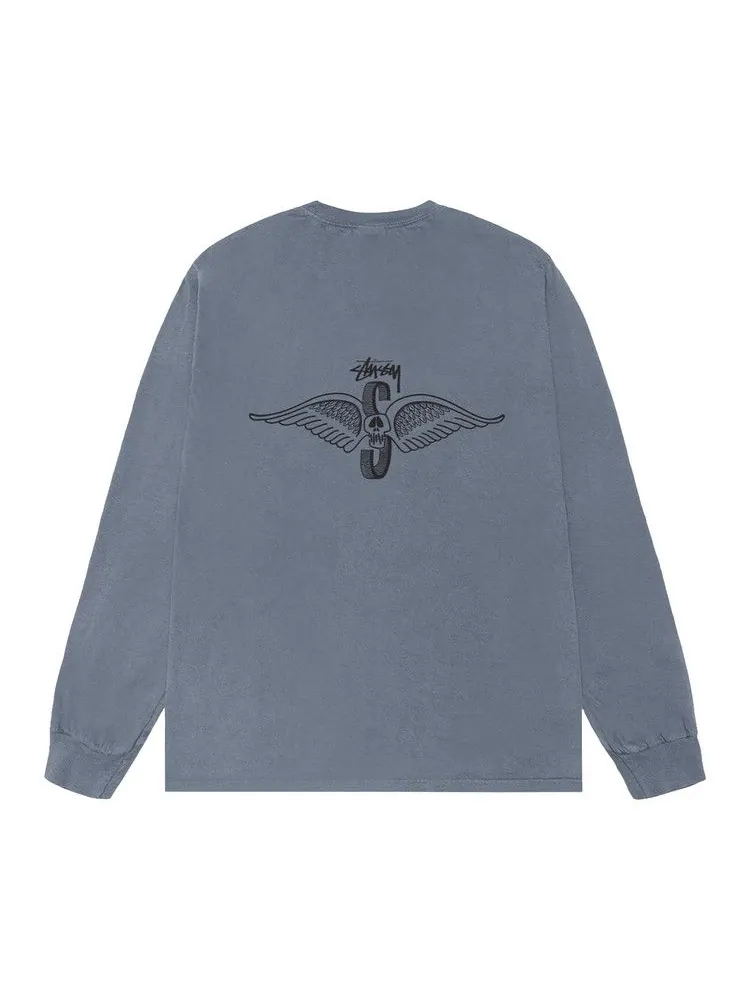 Футболка Stussy Skull Wings Long-Sleeve Tee Pigment Dyed — изображение 2 из 2, темно-синий