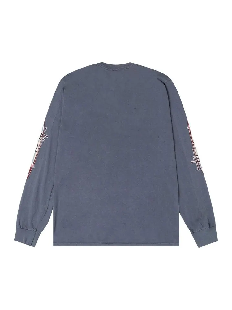 Футболка Stussy Two Star Long-Sleeve Tee Pigment Dyed 'Navy' — изображение 2 из 3, синий