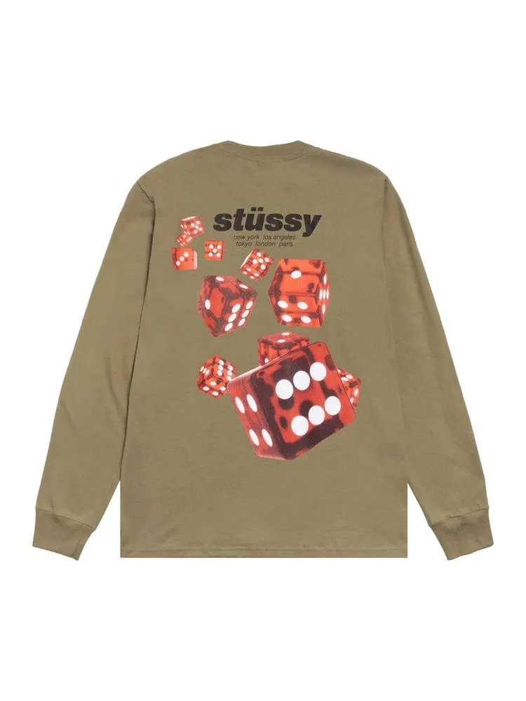 Футболка Stussy Rollers Long-Sleeve Tee 'Olive' — изображение 2 из 2, зеленый