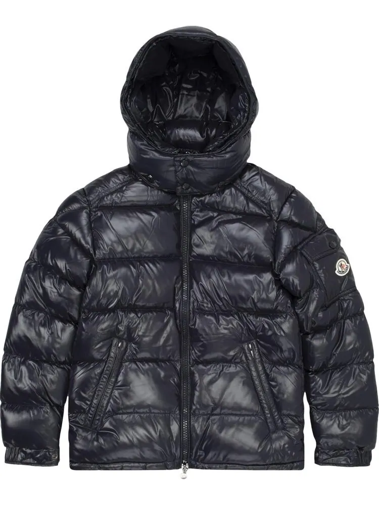 Пуховик Moncler Maya Hooded Puffer Shiny Jacket 'Dark Blue' — изображение 1 из 1, синий