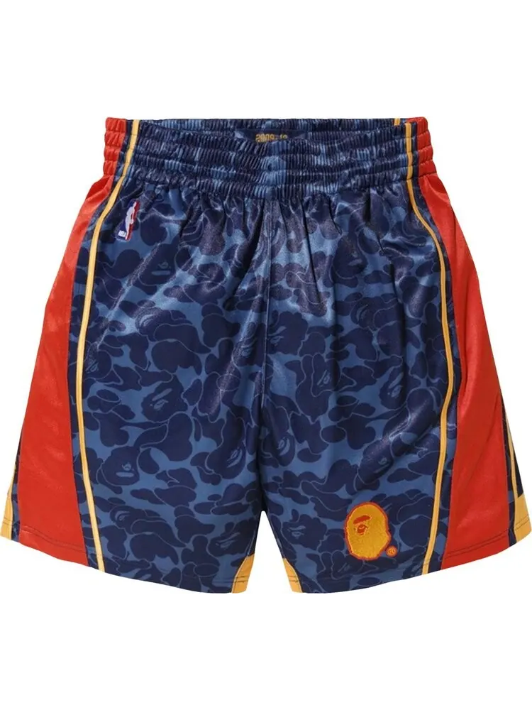 Шорты BAPE x Mitchell & Ness Warriors ABC Basketball Authentic Shorts 'Navy' — изображение 1 из 2, синий
