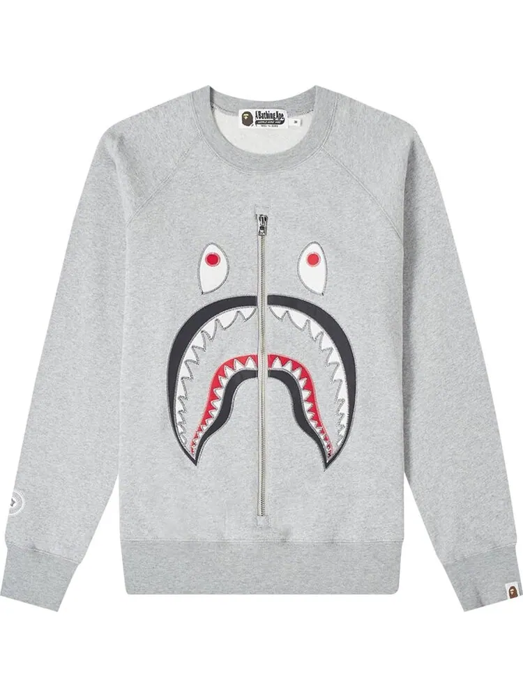 Толстовка BAPE Shark Applique Metal Zip Crewneck 'Grey' — изображение 1 из 1, серый