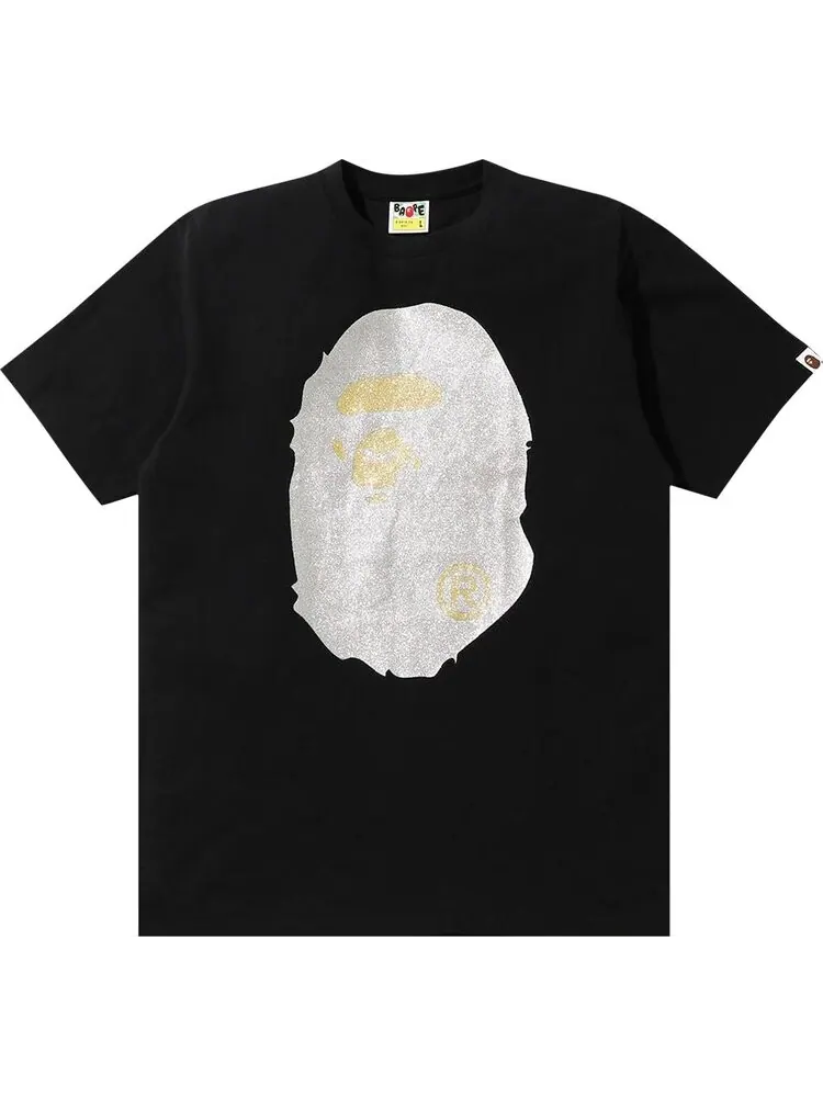 Футболка BAPE Glitter Big Ape Head Tee 'Black/Silver' — изображение 1 из 1, черный