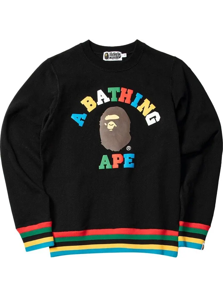 Толстовка BAPE College Line Rib Crewneck 'Black' — изображение 1 из 1, черный