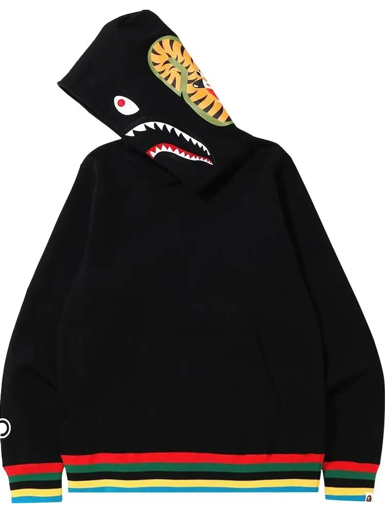 Худи BAPE Shark Line Rib Pullover Hoodie 'Black' — изображение 1 из 1, черный
