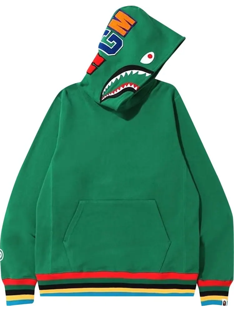 Худи BAPE Shark Line Rib Pullover Hoodie 'Green' — изображение 1 из 1, зеленый