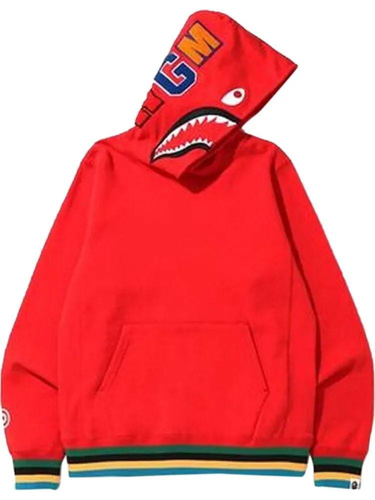 Худи BAPE Shark Line Rib Pullover Hoodie 'Red' — изображение 1 из 2, красный