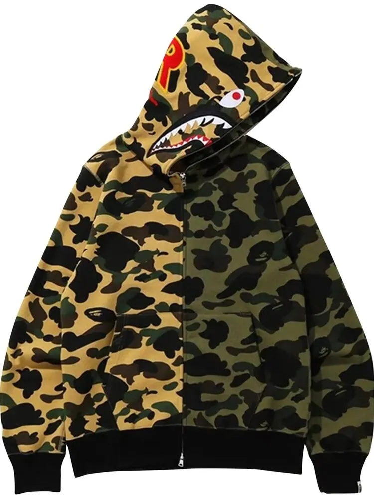 Худи BAPE 1st Camo Half Shark Full Zip Hoodie 'Green/Yellow' — изображение 1 из 2, мульти