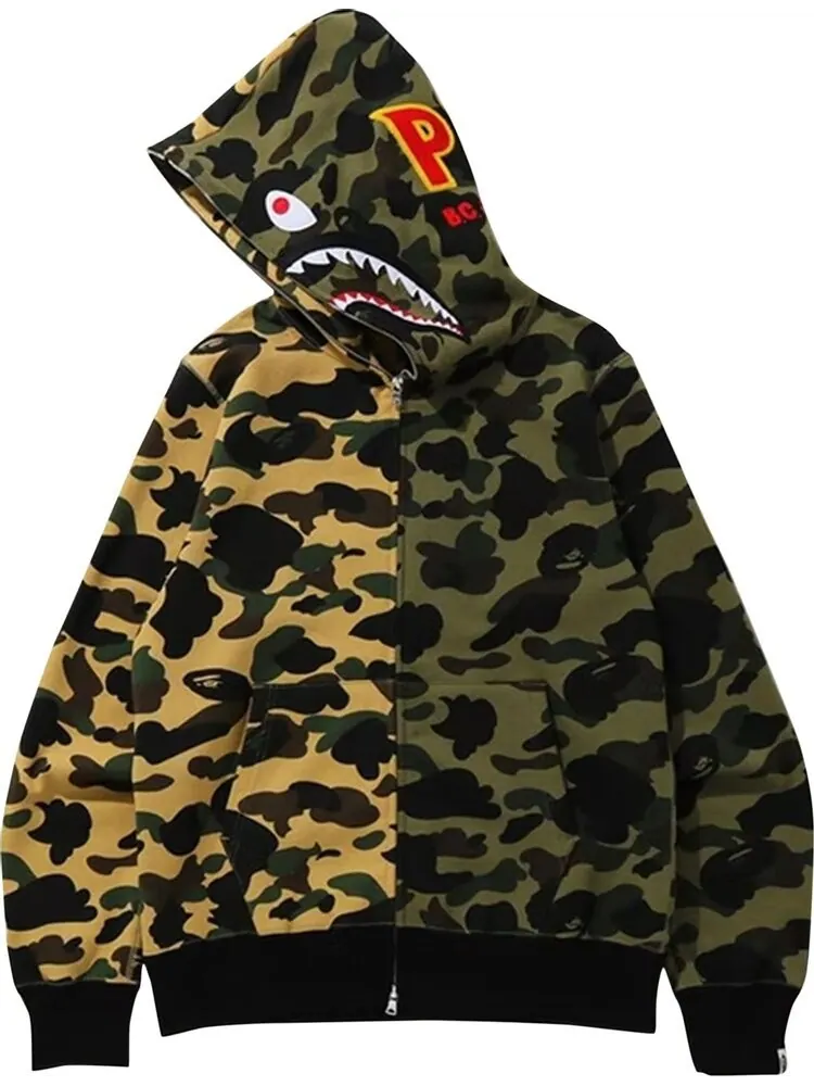 Худи BAPE 1st Camo Half Shark Full Zip Hoodie 'Green/Yellow' — изображение 2 из 2, мульти