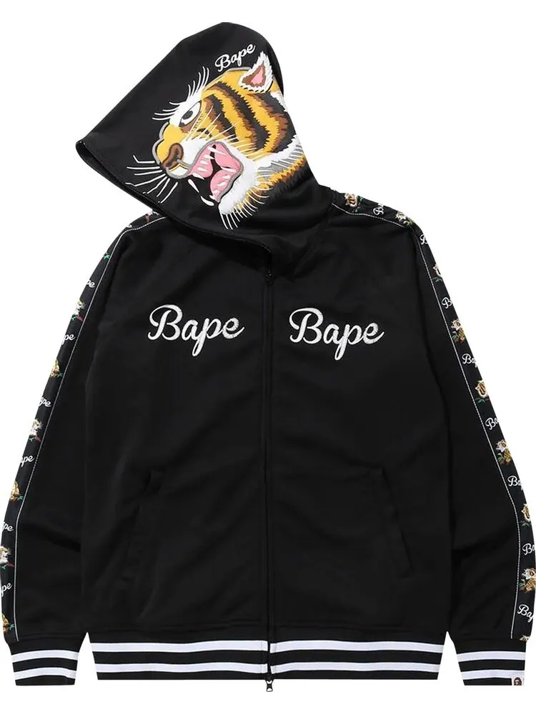 Худи BAPE Tiger Jersey Full Zip Hoodie 'Black' — изображение 1 из 1, черный