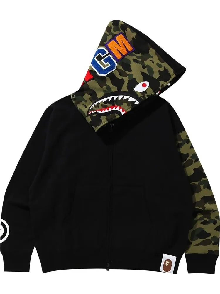 Худи BAPE Giant Shark Full Zip Hoodie Black — изображение 1 из 3, черный