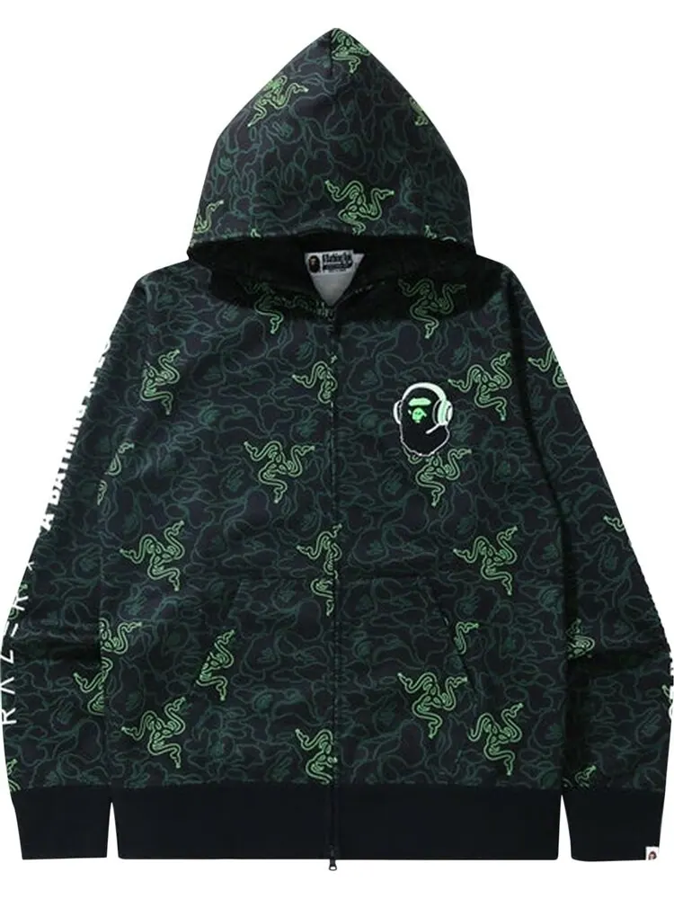 Худи BAPE x Razer Neon Camo Full Zip Hoodie 'Green' — изображение 1 из 2, зеленый
