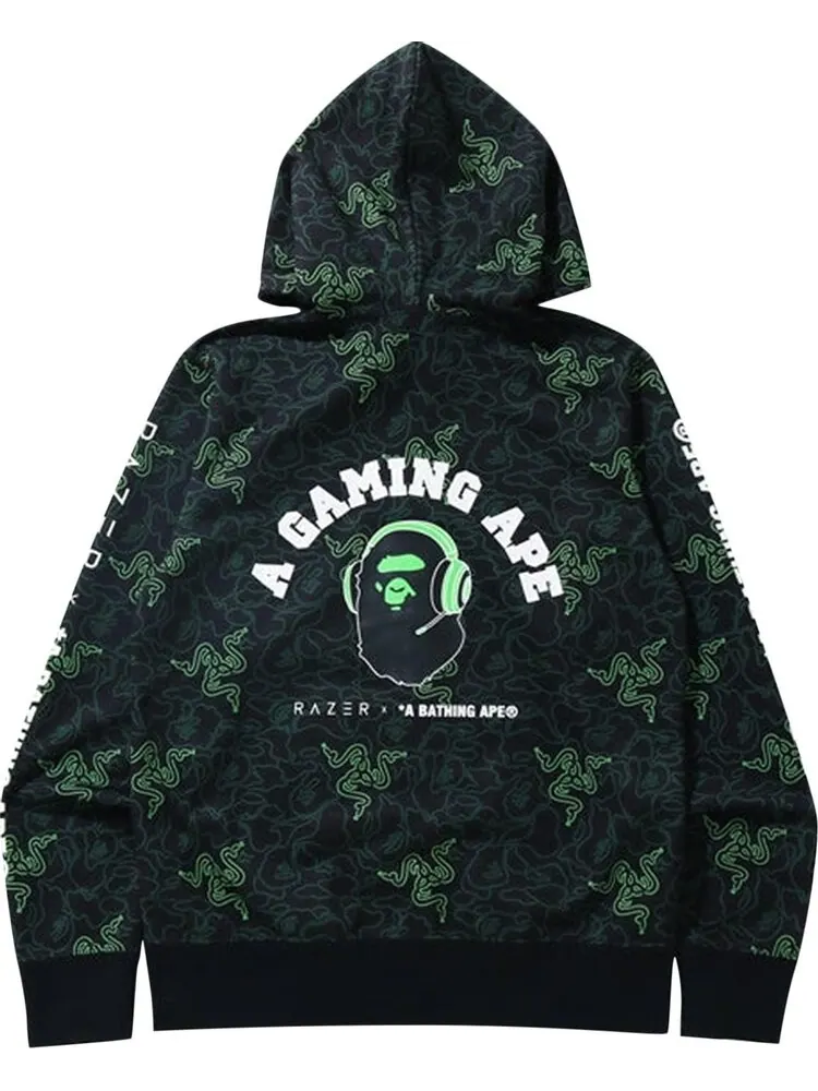 Худи BAPE x Razer Neon Camo Full Zip Hoodie 'Green' — изображение 2 из 2, зеленый