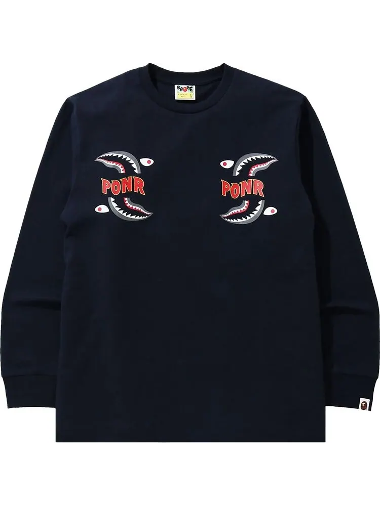 Лонгслив BAPE Shark PONR Long-Sleeve Tee 'Navy' — изображение 1 из 2, синий