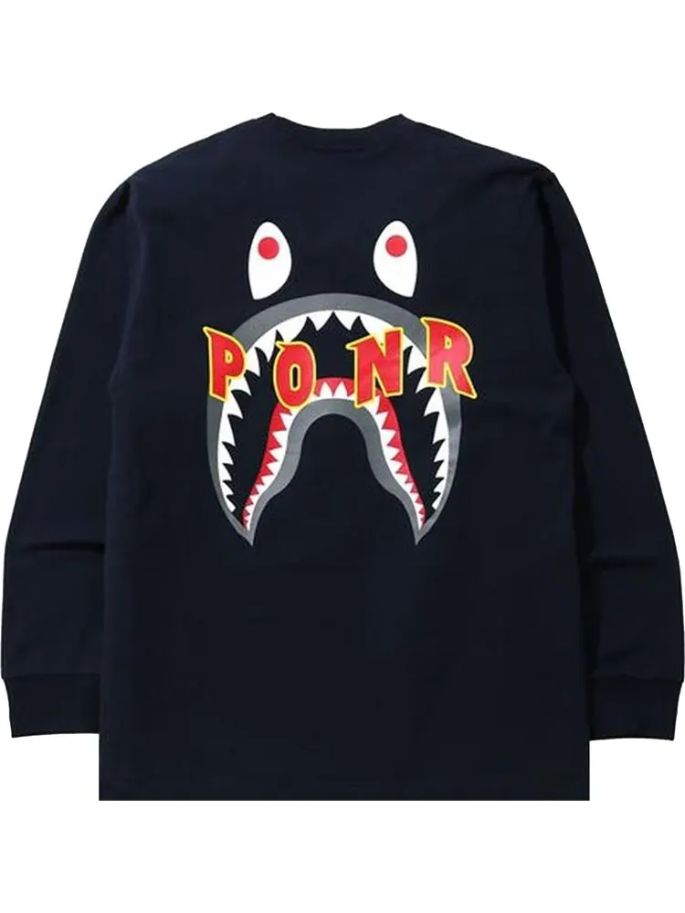 Лонгслив BAPE Shark PONR Long-Sleeve Tee 'Navy' — изображение 2 из 2, синий