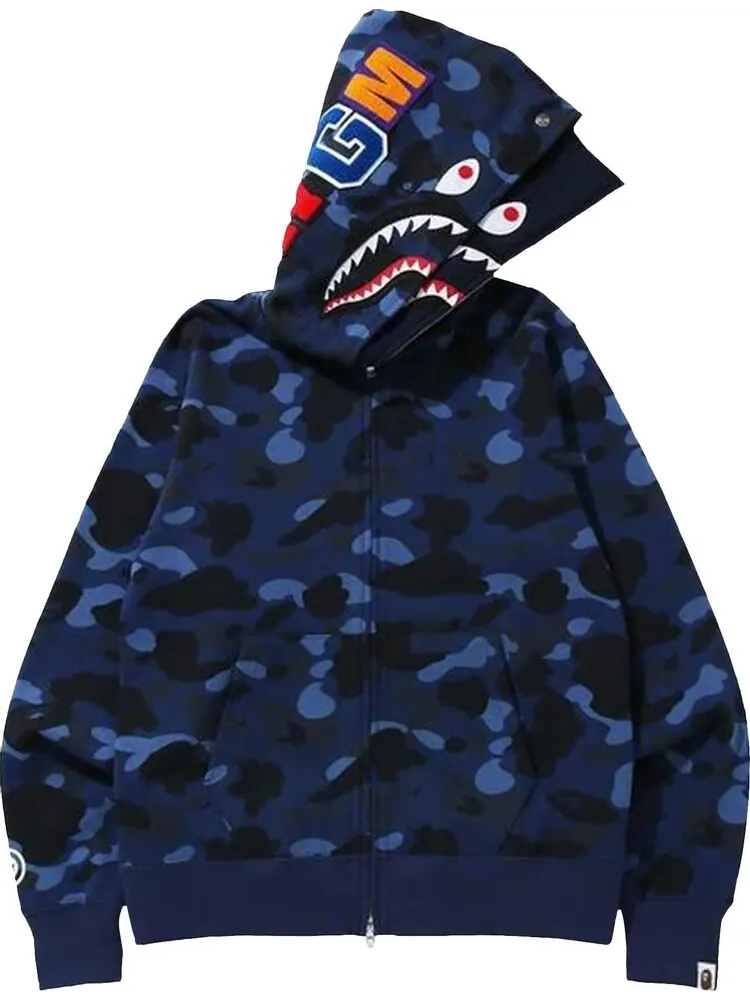 Худи BAPE Color Camo Shark Wide Full Zip Double Hoodie 'Navy' — изображение 1 из 3, синий