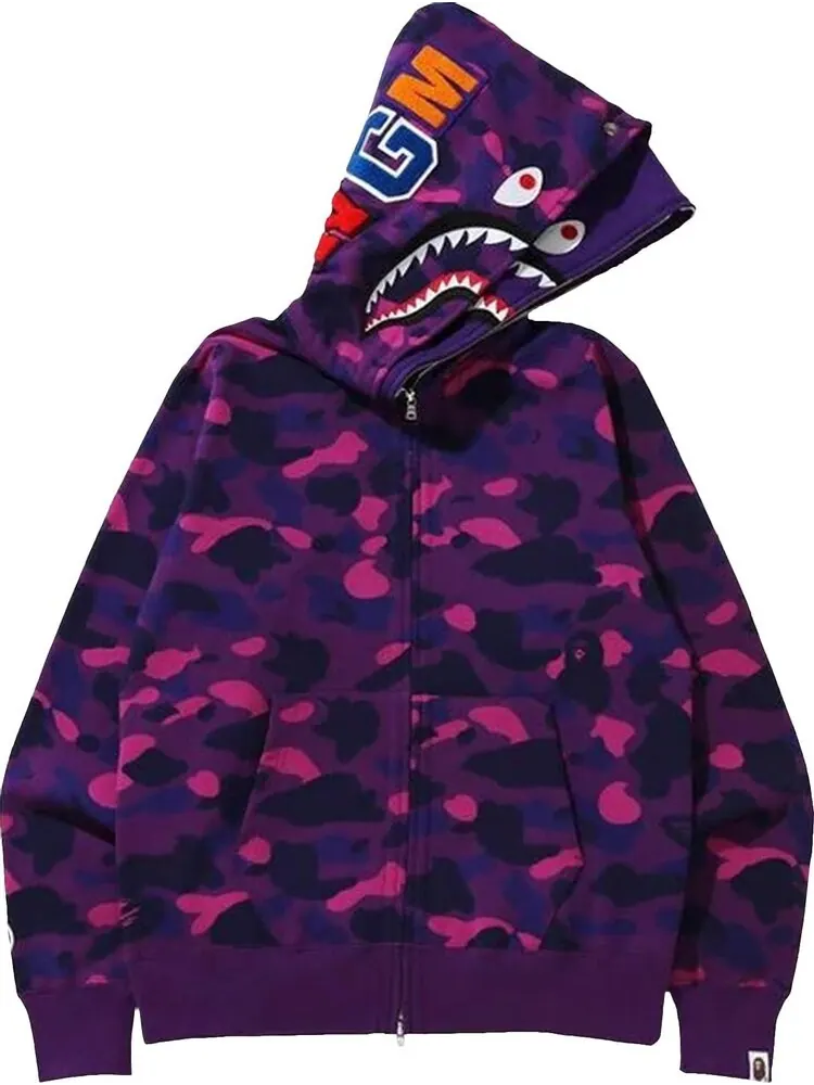 Худи BAPE Color Camo Shark Wide Full Zip Double Hoodie 'Purple' — изображение 1 из 3, фиолетовый
