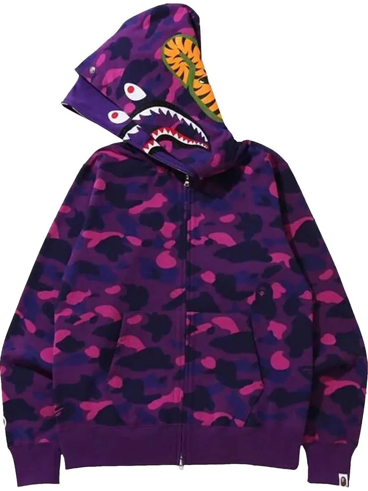 Худи BAPE Color Camo Shark Wide Full Zip Double Hoodie 'Purple' — изображение 2 из 3, фиолетовый