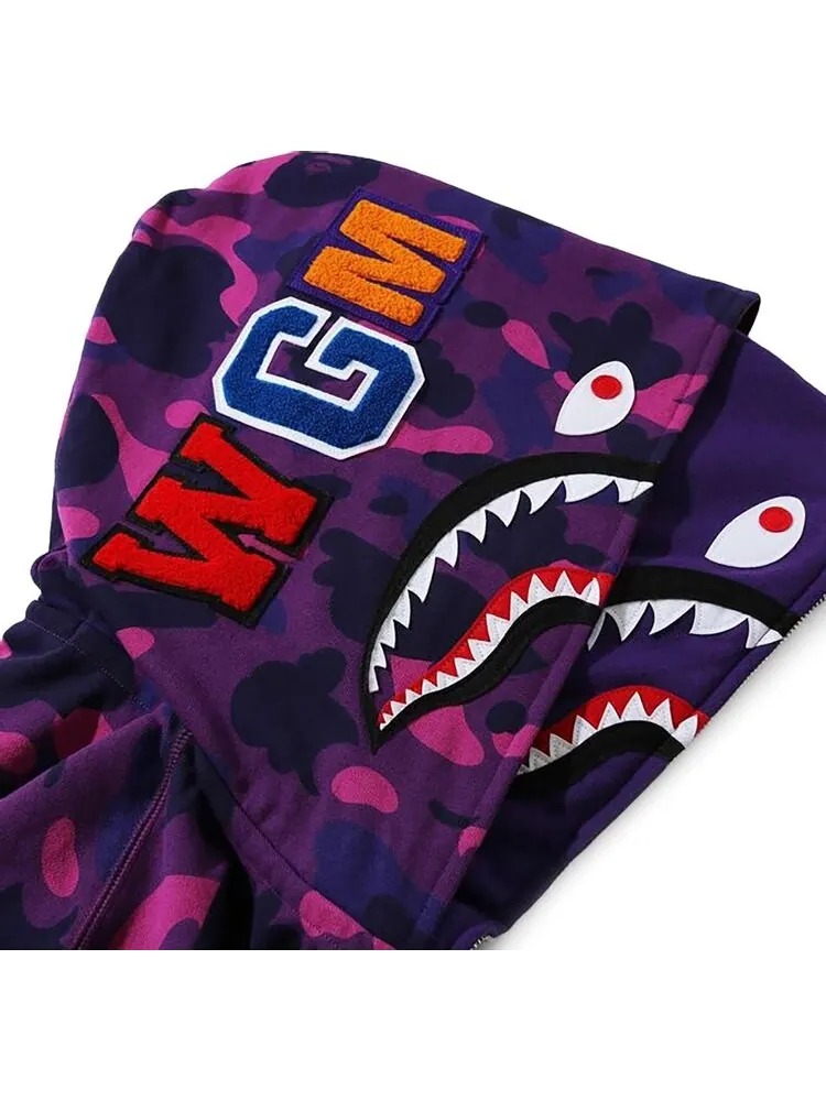Худи BAPE Color Camo Shark Wide Full Zip Double Hoodie 'Purple' — изображение 3 из 3, фиолетовый