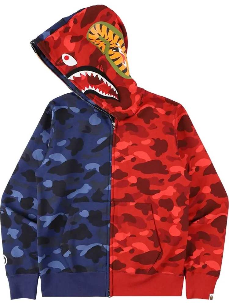 Худи BAPE Color Camo Tiger Shark Half Full Zip Hoodie 'Navy' — изображение 2 из 3, синий