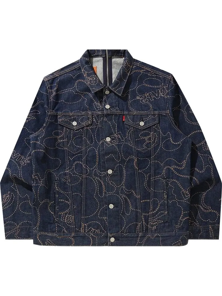 Куртка BAPE x Levi's Camo Trucker Jacket 'Navy/Indigo' — изображение 1 из 2, синий