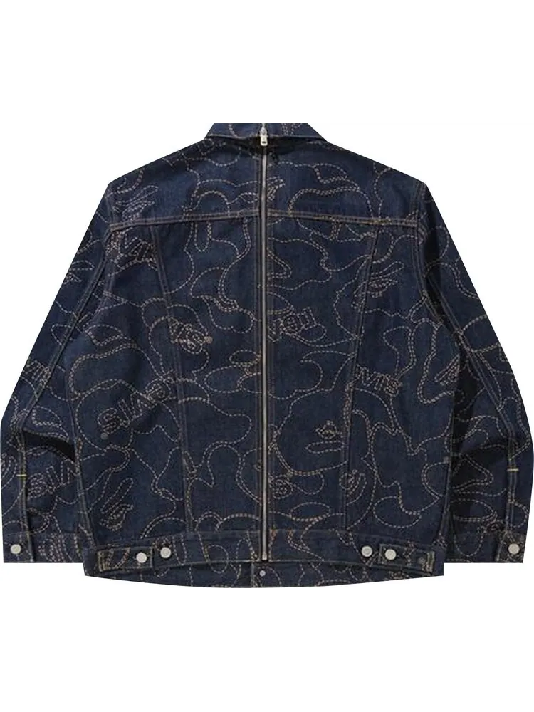 Куртка BAPE x Levi's Camo Trucker Jacket 'Navy/Indigo' — изображение 2 из 2, синий
