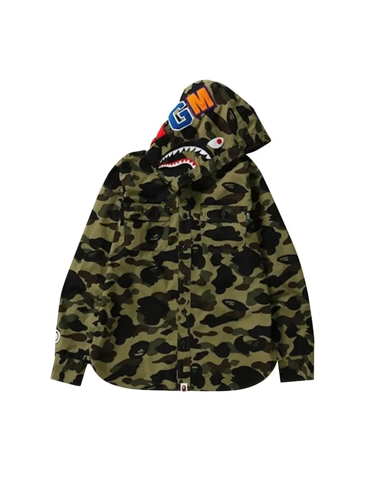Худи BAPE 1st Camo Shark Hoodie Shirt — изображение 1 из 1, зеленый