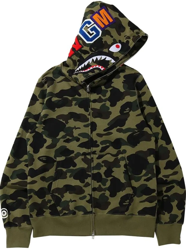 Худи BAPE 1st Camo Shark Full Zip Hoodie 'Green' — изображение 1 из 2, зеленый