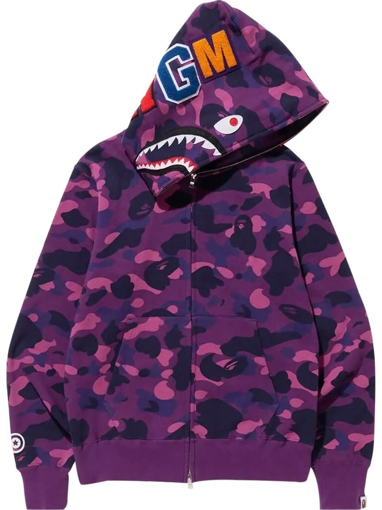 Худи BAPE Color Camo Shark Full Zip Hoodie 'Purple' — изображение 1 из 2, фиолетовый