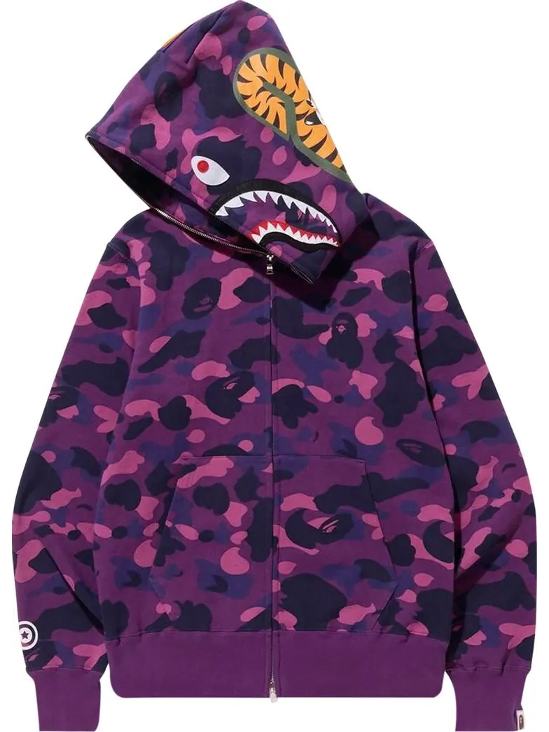 Худи BAPE Color Camo Shark Full Zip Hoodie 'Purple' — изображение 2 из 2, фиолетовый