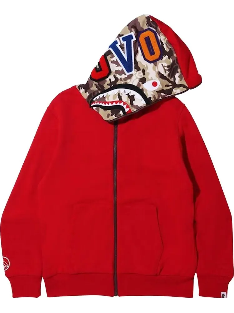 Худи BAPE x OVO Woodland Camo Shark Reversible Full Zip Hoodie 'Red' — изображение 1 из 3, красный