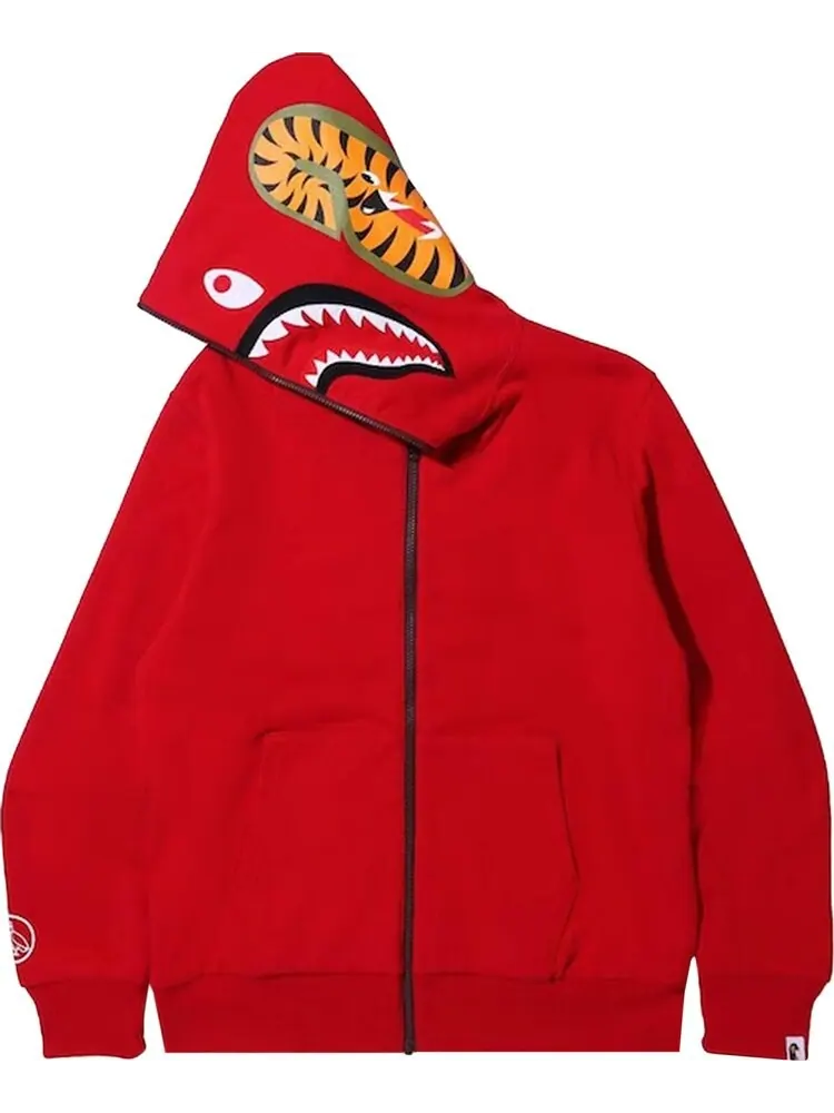 Худи BAPE x OVO Woodland Camo Shark Reversible Full Zip Hoodie 'Red' — изображение 2 из 3, красный