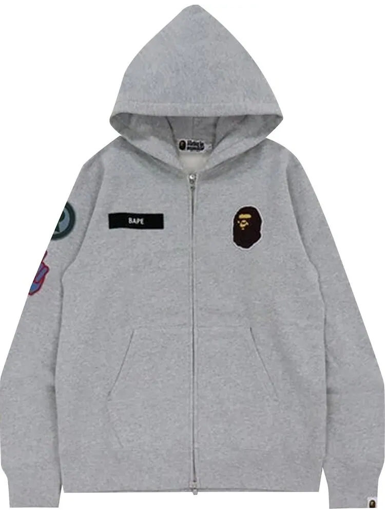 Худи BAPE Military Patch Heavy Weight Zip Hoodie 'Grey' — изображение 1 из 1, серый