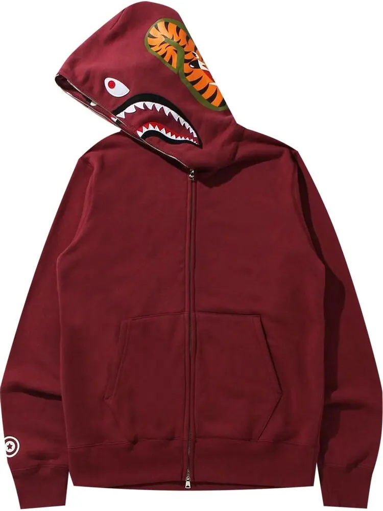 Худи BAPE Double Side Shark Full Zip Hoodie 'Burgundy' — изображение 2 из 2, красный